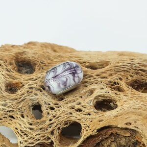 White and Purple European Glass Charm Bead with Silver Core Center